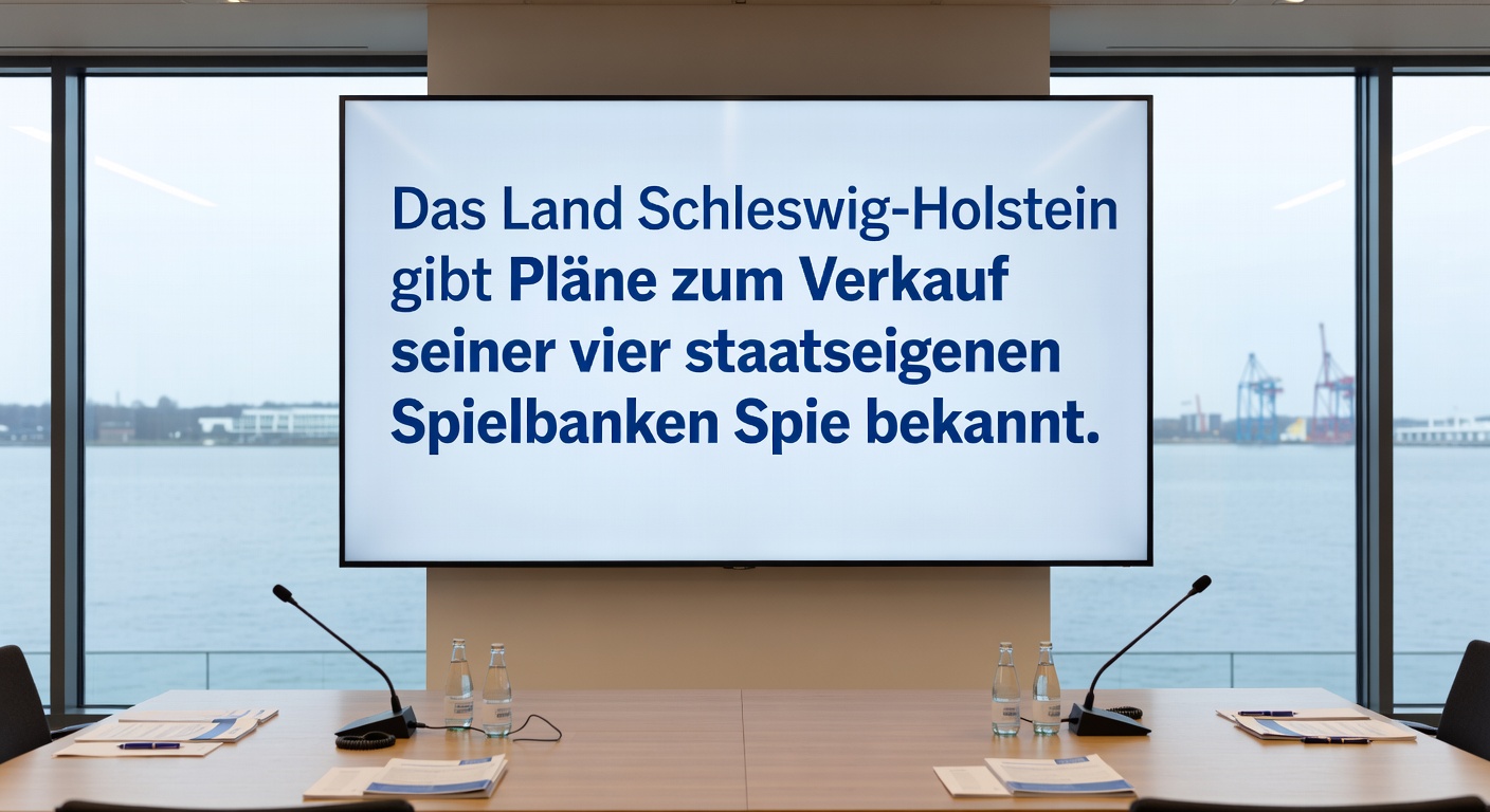 Innenansicht einer Spielbank mit Spielautomaten und Tischen, beleuchtet in warmem Licht, vor dem Hintergrund politischer Debatten um den Verkauf